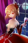  breasts collarbone cup curtains dress full_moon holding lignigese lowres moon night orange_hair red_dress red_eyes short_hair sword_girls tari window wine wine_glass 