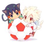  :3 animal_ears ball blush cat_ears cat_tail hakuryuu_(inazuma_eleven) inazuma_eleven inazuma_eleven_(series) inazuma_eleven_go male multiple_boys shiho_(pixiv) shuu_(inazuma_eleven) simple_background soccer_ball tail white_background 