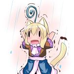  ahoge animal_ears ascot blonde_hair blush cat_ears cat_tail chibi hoshizuki_(seigetsu) mizuhashi_parsee open_mouth outstretched_arms puru-see rain short_hair short_sleeves solo sprout tail touhou trembling wide_sleeves 