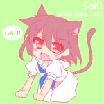  animal_ears blush cat_ears cat_tail chibi fang kemonomimi_mode lowres miyanaga_teru open_mouth saki school_uniform so_sou solo sou_(mgn) tail 