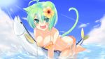  1920x1080 :d ahoge animal_ears bikini blush breasts cat_ears cat_tail cleavage dodome-iro_mayonnaise dodome_(sharon) fish flower frilled_bikini frills green_eyes green_hair hair_flower hair_ornament highres large_breasts looking_at_viewer open_mouth original partially_submerged sharon_(dodomayo) short_hair side-tie_bikini smile solo sunbeam sunlight swimsuit tail untied wallpaper water 