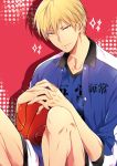  1boy angellnight basketball basketball_uniform blonde_hair jacket kise_ryouta kuroko_no_basuke solo sportswear yellow_eyes 