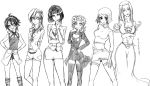  6+girls bruno_bucciarati genderswap giorno_giovanna guido_mista jojo_no_kimyou_na_bouken leone_abbachio long_hair miniskirt monochrome multiple_girls narancia_ghirga pannacotta_fugo short_hair sketch skirt standing takemoto thigh-highs 