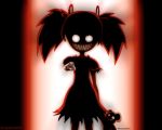  1girl copyright_request dark dress hellnight10 monochrome short_hair solo source_request tagme teddy_bear twintails watermark 