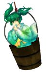  bucket green_eyes green_hair hair_bobbles hair_ornament highres in_bucket in_container kisume long_sleeves short_hair smile solo touhou twintails wide_sleeves yui_(soranohako) 