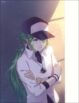  baseball_cap green_eyes green_hair hat jewelry long_hair male n_(pokemon) necklace pokemon pokemon_(game) pokemon_bw ponytail robinexile solo 