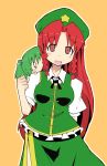  blush braid chinese_clothes green_hair hair_bobbles hair_ornament hat highres hong_meiling kisume ladfa long_hair multiple_girls open_mouth puffy_sleeves red_eyes red_hair redhead short_hair short_sleeves side_ponytail star touhou twin_braids very_long_hair 