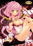  arima_natsubon arm_support blush breasts cleavage cover cover_page detached_sleeves green_eyes large_breasts long_hair looking_at_viewer pink_hair pointy_ears ragnarok_online sitting solo sorcerer_(ragnarok_online) 