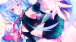  ai_(artist) aqua_eyes armpits blue_hair detached_sleeves hand_on_own_chest hatsune_miku long_hair outstretched_arm skirt solo twintails very_long_hair vocaloid 