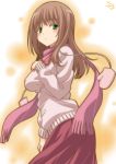  blush breasts brown_hair cardigan gloves green_eyes long_hair matsumi_yuu saki saki_achiga-hen scarf skirt solo umyonge_(lkakeu) 