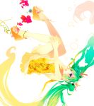  bad_id dress feet green_eyes green_hair hatsune_miku high_heels kyama long_hair open_mouth open_shoes simple_background solo twintails upside-down very_long_hair vocaloid white_background 
