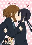  akiyama_mio black_hair blazer blush blush_stickers brown_eyes brown_hair closed_eyes covering_mouth eyebrows eyes_closed full-face_blush hirasawa_yui k-on! kiss kotobuki_tsumugi long_hair multiple_girls nakano_azusa no_eyes o_o open_mouth ragho_no_erika school_uniform short_hair smile sparkle surprised tainaka_ritsu twintails yuri 