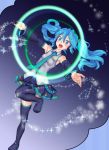  aqua_eyes aqua_hair detached_sleeves hatsune_miku headset highres long_hair necktie open_mouth outstretched_arms ronsu skirt solo spread_arms thigh-highs thighhighs twintails vocaloid zettai_ryouiki 