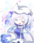  blush closed_eyes eyes_closed hat highres letty_whiterock long_sleeves open_mouth puffy_sleeves scarf short_hair silver_hair solo touhou tubamelove 