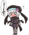  blush chibi hachisuka_goemon hat kuromitsu_kinako ninja oda_nobuna_no_yabou open_mouth scarf skull wavy_mouth white_background white_hair 