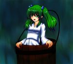  bucket green_eyes green_hair hair_bobbles hair_ornament in_bucket in_container kisume long_sleeves open_mouth short_hair solo touhou twintails wide_sleeves 
