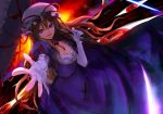  blonde_hair bow breasts chirigami-san cleavage dress eyes gap gloves hair_bow hat hat_ribbon long_hair open_mouth outstretched_arm outstretched_hand purple_eyes ribbon smile solo touhou umbrella violet_eyes yakumo_yukari 