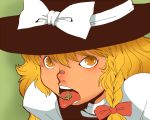  blonde_hair braid cherry_knot hat kirisame_marisa long_hair looking_at_viewer onikobe_rin open_mouth single_braid solo tongue tongue_out touhou witch_hat yellow_eyes 