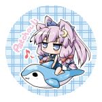  :3 ahoge alternate_hairstyle animal_ears blue_eyes blush bow cat_ears character_name chibi crescent hair_bow hair_ornament kemonomimi_mode lowres musical_note neko_yume no_hat no_headwear no_mouth no_nose one-piece_swimsuit patchouli_knowledge pink_hair ponytail purple_hair school_swimsuit solo swimsuit touhou 