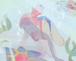  1girl blue_eyes bubble kasumi_(pokemon) mata_tabi ocean plant pokemon pokemon_(anime) pokemon_(creature) seaking short_hair shorts side_ponytail starmie suspenders underwater water 