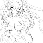  1girl bare_shoulders breasts cleavage dress large_breasts lineart long_hair looking_at_viewer monochrome saibashi solo very_long_hair 