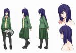  1girl ahoge alternate_costume arms_behind_back black_legwear hair_over_one_eye ikezawa_hanako katawa_shoujo kekekeke long_hair mary_janes pleated_skirt purple_eyes purple_hair scar shoes skirt solo thigh-highs thighhighs vest violet_eyes wind_lift 