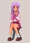  highres himekawa_kotone long_hair purple_hair red_eyes school_uniform simple_background sitting to_heart 