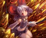  adapted_costume animal_ears arm_warmers bare_legs bare_shoulders crystal dowsing_rod grey_hair jewelry midriff mouse_ears navel nazrin pendant red red_eyes short_hair smile solo tanaka_ken&#039;ichi tanaka_ken'ichi touhou 