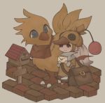 blue_eyes blush brown_eyes chocobo final_fantasy final_fantasy_tactics_a2 final_fantasy_tactics_advance hat holding kanakanapo letter lowres mail moogle no_humans standing 