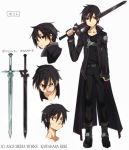  abec angry black_eyes black_hair character_sheet copyright_notice kirito male official_art smile sword sword_art_online watermark weapon white_background 