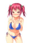  alexmaster bikini blush breast_suppress breasts cleavage collarbone highres original red_eyes red_hair redhead revision short_hair side-tie_bikini simple_background smile solo swimsuit twintails white_background 