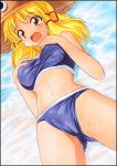  bikini blonde_hair hat moriya_suwako short_hair solo submerged swimsuit touhou traditional_media water yadokari_genpachirou yellow_eyes 