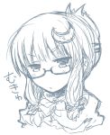  :/ alternate_hairstyle annoyed glasses hair_up hikimayu long_hair looking_at_viewer monochrome mukyuu no_hat no_headwear patchouli_knowledge rock_heart simple_background sketch solo touhou white_background 
