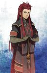  asch green_eyes hair_slicked_back hands_on_hilt long_hair male neopara planted_sword planted_weapon red_hair redhead solo surcoat sword tales_of_(series) tales_of_the_abyss weapon 