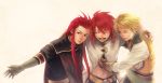  asch blonde_hair blue_eyes green_eyes guy_cecil hair_slicked_back hug long_hair luke_fon_fabre male multiple_boys neopara red_hair redhead tales_of_(series) tales_of_the_abyss white_background wink 