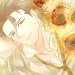  alvin_(tales_of_xillia) brown_eyes brown_hair flower kazutang male smile solo sunflower tales_of_(series) tales_of_xillia 