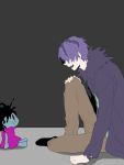  1boy coat creepy doll garry_(ib) gary_(ib) grktonly hair_over_one_eye ib lonely purple_hair short_hair sitting talking 
