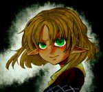  amenon annoyed black_background blonde_hair face floating_hair green_eyes mizuhashi_parsee pointy_ears reaction short_hair solo touhou 