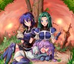  armor blue_eyes blue_hair coin drooling echizen farina farina_(fire_emblem) fiora fire_emblem fire_emblem:_rekka_no_ken florina multiple_girls pegasus_knight purple_hair short_hair siblings sisters sleeping 