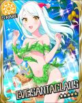  bikini eve_santaclaus hairband idolmaster idolmaster_cinderella_girls long_hair midriff navel official_art open_mouth reindeer seaweed smile solo sun_(symbol) swimsuit white_hair yellow_eyes 