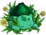  bulbasaur flower jessica_chen_pei_ling lowres no_humans pokemon pokemon_(creature) simple_background sleeping solo source_request white_background 