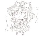  arm_up chibi hat kirisame_marisa monochrome open_mouth rock_heart simple_background solo touhou white_background witch_hat 