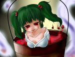  artist_request blood breasts bucket cleavage collarbone green_hair hair_bobbles hair_ornament highres in_bucket in_container kisume red_eyes short_hair slit_pupils smile solo touhou twintails 