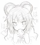  animal_ears eating monochrome mouse_ears nazrin no_nose rock_heart short_hair simple_background sketch solo touhou white_background 