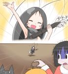  black_dress child cockroach crossover dress gokicha gokicha_(character) guitar hakase_(nichijou) insect instrument multiple_girls nichijou pointing professor_shinonome pxton sakamoto_(nichijou) scared shinonome_nano short_hair smile 