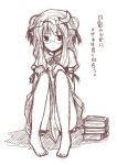  absurdres barefoot glasses hat highres long_hair looking_at_viewer patchouli_knowledge rock_heart sitting sketch solo touhou translated translation_request 