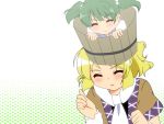  adaajt blonde_hair blush bucket closed_eyes eyes_closed green_hair hair_bobbles hair_ornament in_bucket in_container kisume mizuhashi_parsee multiple_girls open_mouth short_hair short_sleeves touhou twintails 