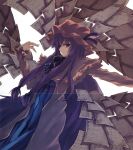  absurdres asagi_shii cloak crease flying_paper hat highres long_hair long_sleeves outstretched_arm paper patchouli_knowledge purple_eyes purple_hair scan solo touhou violet_eyes white_background 