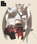  animal_ears bird_wings detached_sleeves hat highres inubashiri_momiji knife open_mouth red_eyes seu_(hutotomomo) short_hair silver_hair solo sword tail tokin_hat touhou weapon wide_sleeves wings wolf_ears wolf_tail 