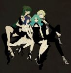  aqua_hair bishoujo_senshi_sailor_moon black_background black_dress blonde_hair blue_hair closed_eyes dress earrings elbow_gloves eyes_closed formal full_body gloves green_hair hair_ornament half_updo hand_on_shoulder high_heels jewelry kaiou_michiru leggings long_hair maru_(memoriatechnica) meiou_setsuna multiple_girls open_shoes outer_senshi shoes short_hair simple_background sitting ten&#039;ou_haruka ten'ou_haruka thigh_strap tomoe_hotaru 